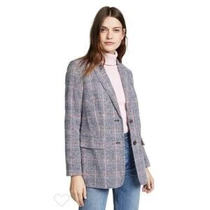 REBECCA TAYLOR Tweedy Blazer Plaid Navy Wool Alpaca Blend